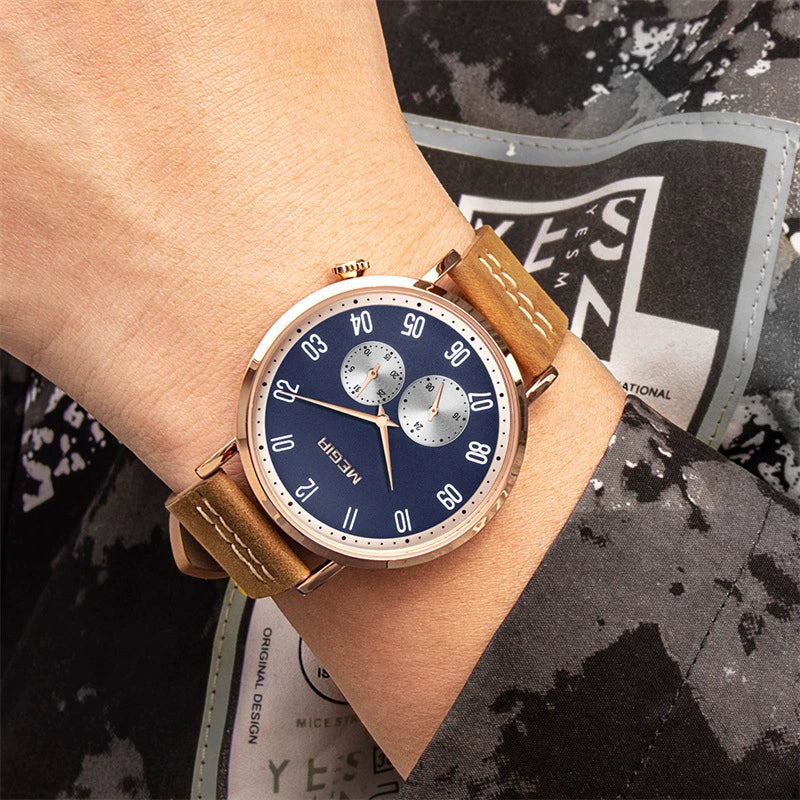 Watch Men's Simple Waterproof Luminous Leather Business Sports Alloy Mineral Strengthened Mirror Round - Image 4