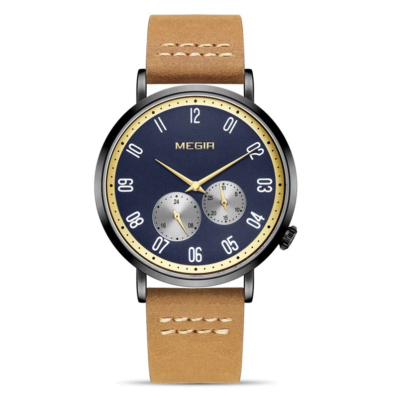 Watch Men's Simple Waterproof Luminous Leather Business Sports Alloy Mineral Strengthened Mirror Round - Image 9