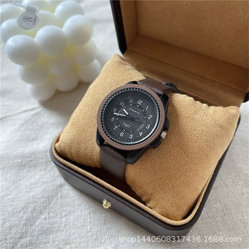 Watch Metal Plastic Mirror Imitation Leather Round Dial Retro Casual Style Women's