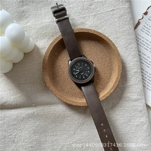 Watch Metal Plastic Mirror Imitation Leather Round Dial Retro Casual Style Women's - Image 3