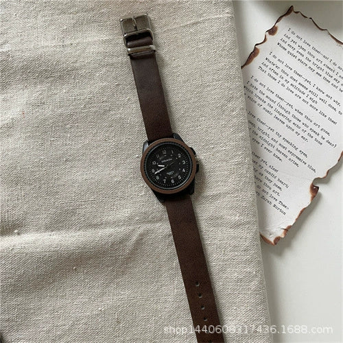 Watch Metal Plastic Mirror Imitation Leather Round Dial Retro Casual Style Women's - Image 5