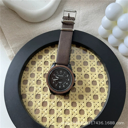 Watch Metal Plastic Mirror Imitation Leather Round Dial Retro Casual Style Women's - Image 6
