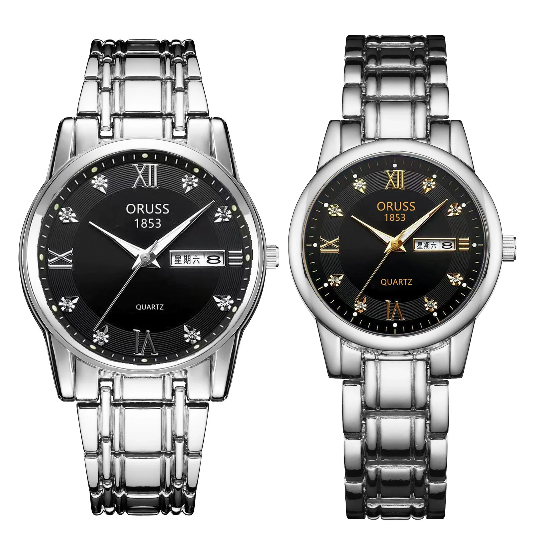 Watch Metal Round Case Fine Steel Strap Stainless Steel Buckle Simple Style Waterproof Luminous Calendar Quartz Couple's - Image 12