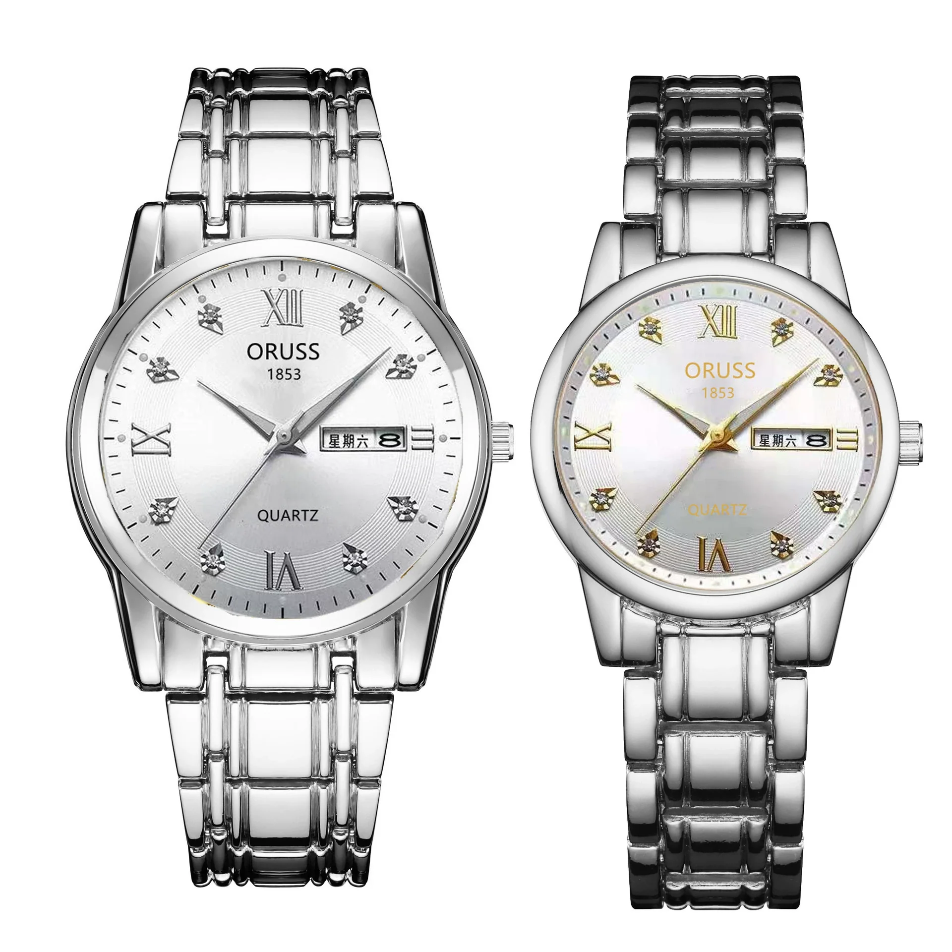Watch Metal Round Case Fine Steel Strap Stainless Steel Buckle Simple Style Waterproof Luminous Calendar Quartz Couple's - Image 13