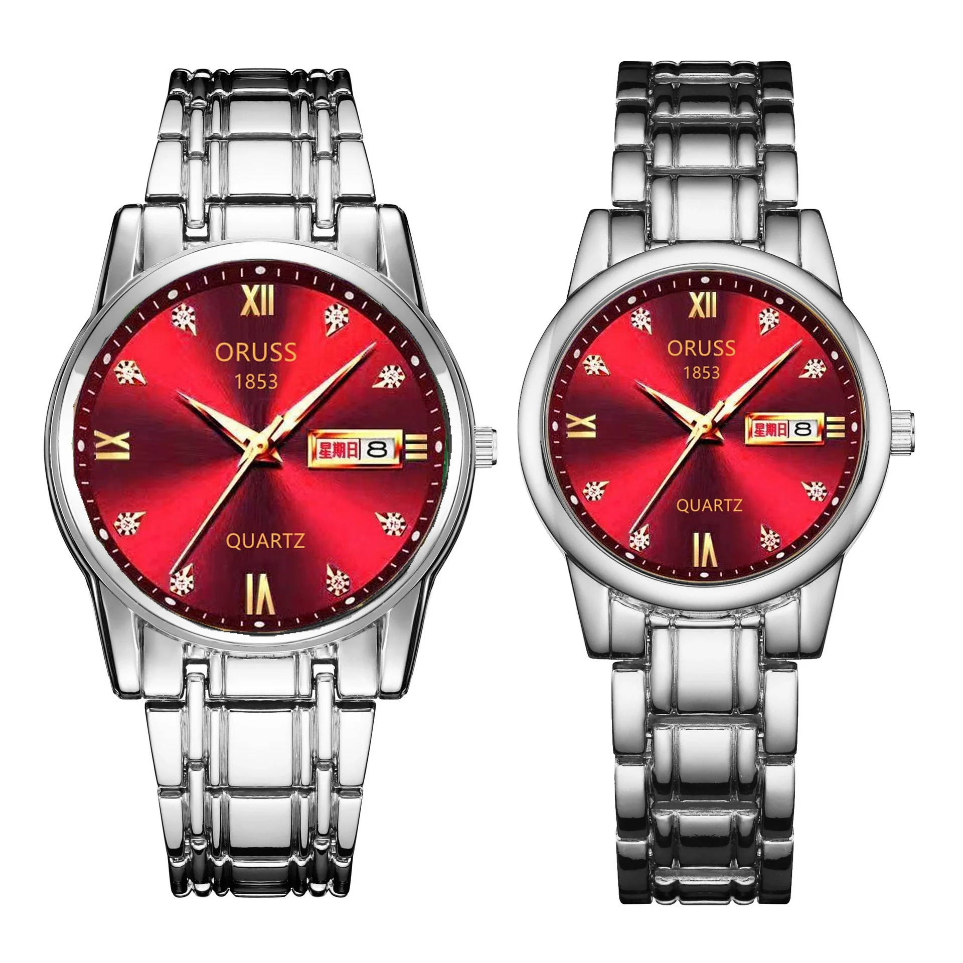 Watch Metal Round Case Fine Steel Strap Stainless Steel Buckle Simple Style Waterproof Luminous Calendar Quartz Couple's - Image 15