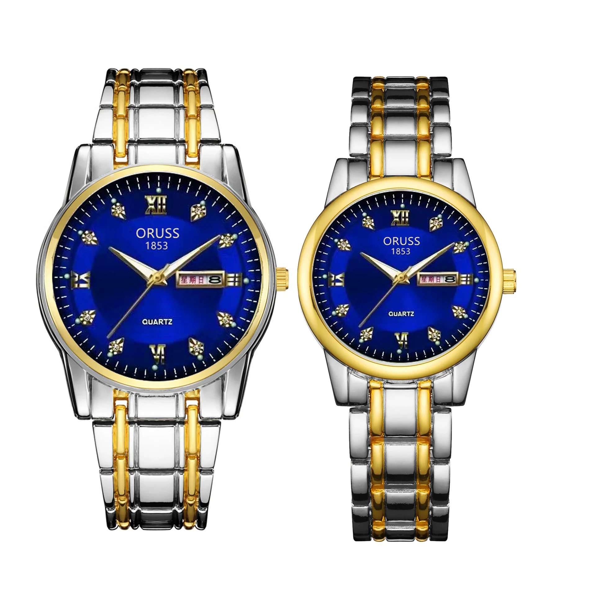 Watch Metal Round Case Fine Steel Strap Stainless Steel Buckle Simple Style Waterproof Luminous Calendar Quartz Couple's - Image 3