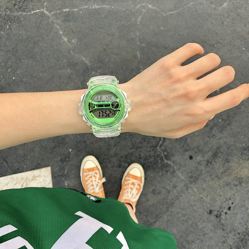 Watch Silicone Stainless Steel Plastic Round Leisure Multifunction Electronic Luminous Couple Watch - Image 2