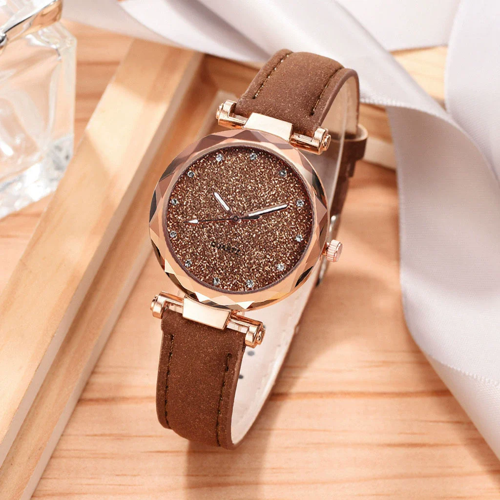 Watch Silver Pink Rhinestone Round Dial Plastic Case Imitation Leather Strap Women's Casual - Image 4