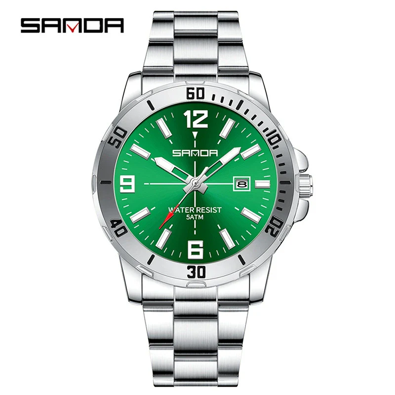 Watch Simple Fashion Round Dial Men's Quartz Watch With Luminous Waterproof Steel Strip Belt Alloy Case Stainless Steel Buckle - Image 2