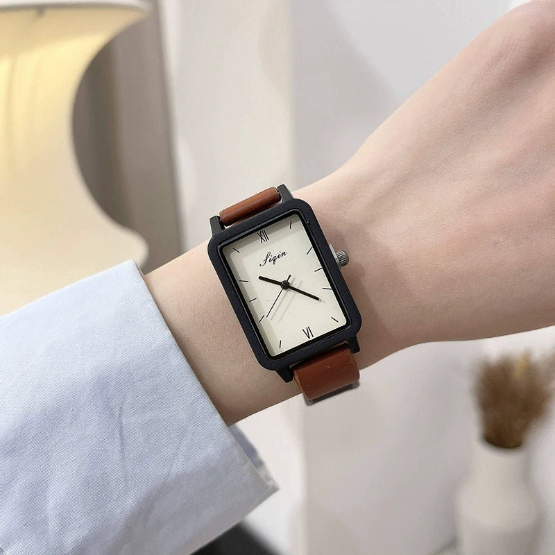 Watch Square Pu Strap Alloy Case Ordinary Glass Mirror Leisure Style For Women And Middle School Students - Image 4