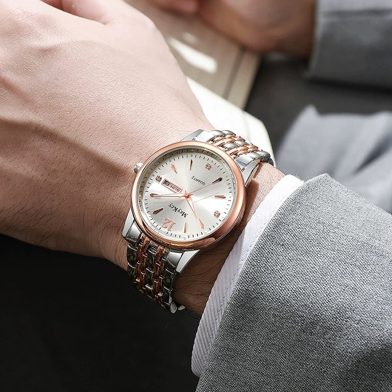 Watch Stainless Steel Alloy Business Round Quartz Display Calendar Week - Image 2