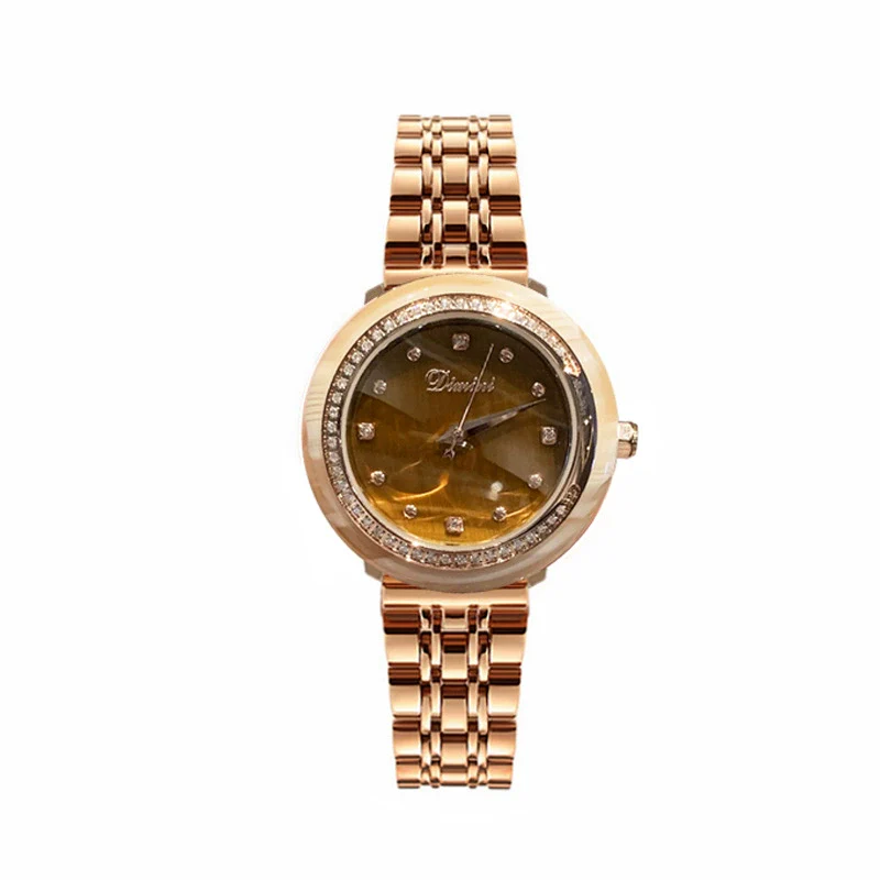 Watch Tiger Eye Stone Gem Fashion Glasses Rubber Ring Hawksbill Pattern Alloy Rose Gold Round - Image 5