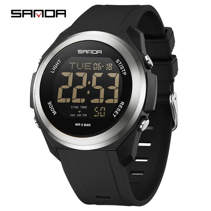 Watches Multifunction Alarm Clock Colorful Lights Optoelectronic Waterproof Sports Student Tpu Strap Acrylic Mirror Steel Ringabs Case - Image 2