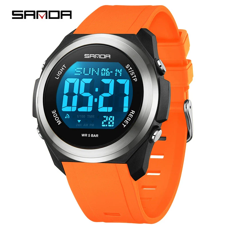 Watches Multifunction Alarm Clock Colorful Lights Optoelectronic Waterproof Sports Student Tpu Strap Acrylic Mirror Steel Ringabs Case - Image 3