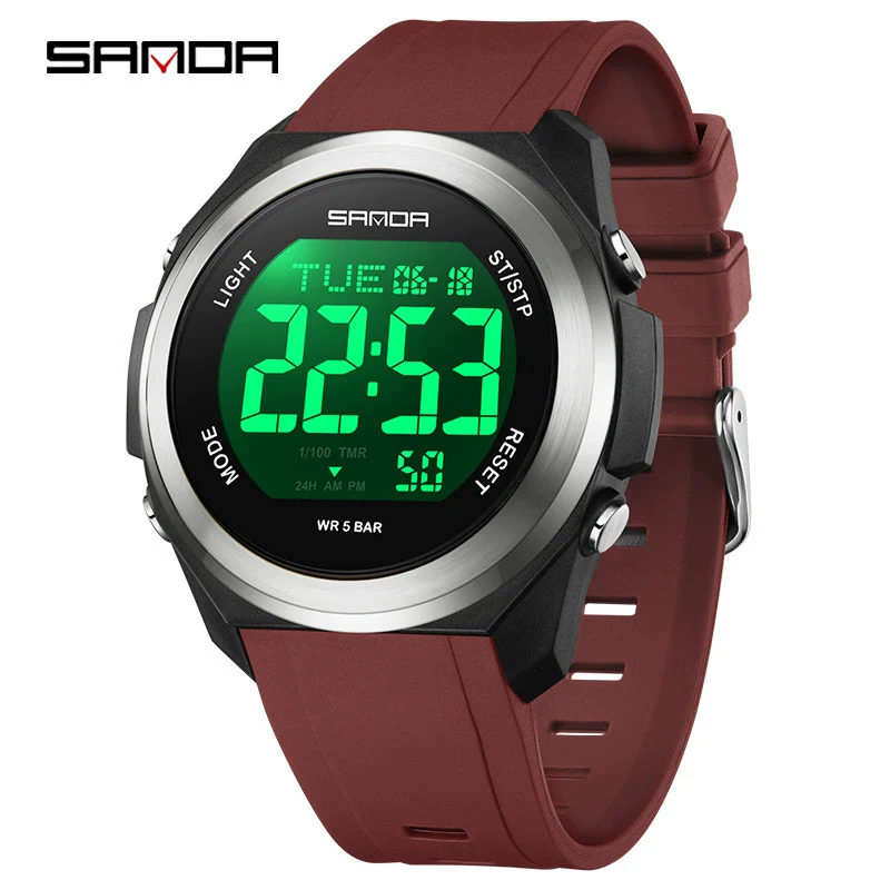 Watches Multifunction Alarm Clock Colorful Lights Optoelectronic Waterproof Sports Student Tpu Strap Acrylic Mirror Steel Ringabs Case - Image 5