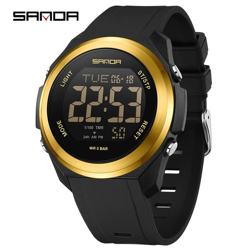 Watches Multifunction Alarm Clock Colorful Lights Optoelectronic Waterproof Sports Student Tpu Strap Acrylic Mirror Steel Ringabs Case - Image 8