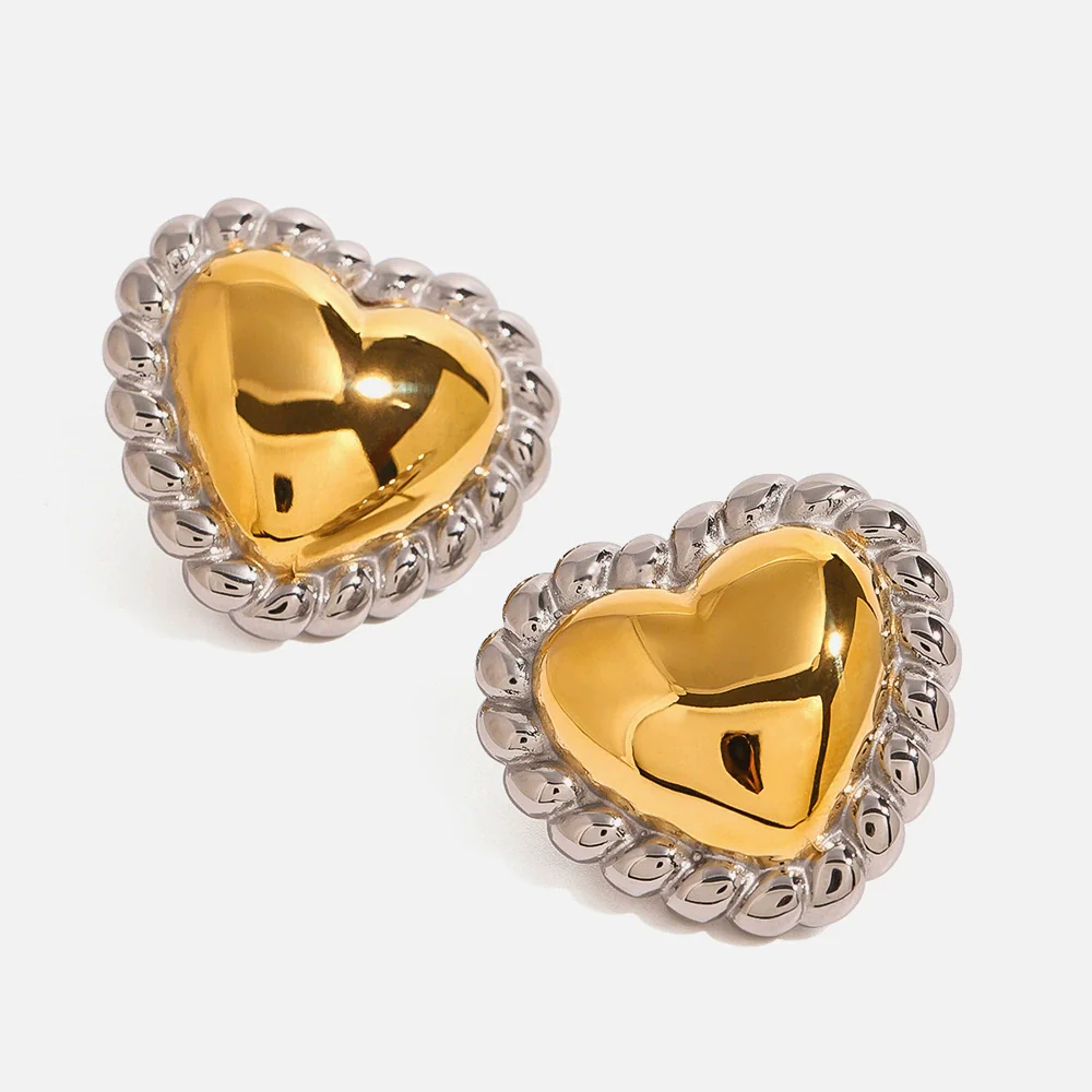 Wholesale 18K Gold Electroplated Stainless Steel Geometric And Heart Shaped Women's Earrings