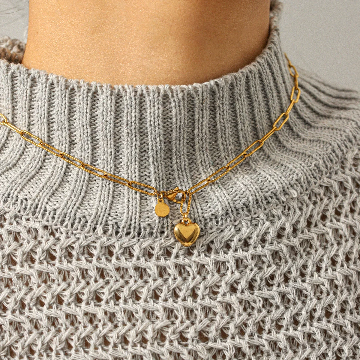 Wholesale 18K Gold Electroplated Stainless Steel Heart Shape Pendant Necklace And Bracelet For Women In Ins Style