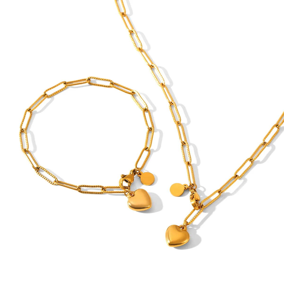 Wholesale 18K Gold Electroplated Stainless Steel Heart Shape Pendant Necklace And Bracelet For Women In Ins Style - Image 5