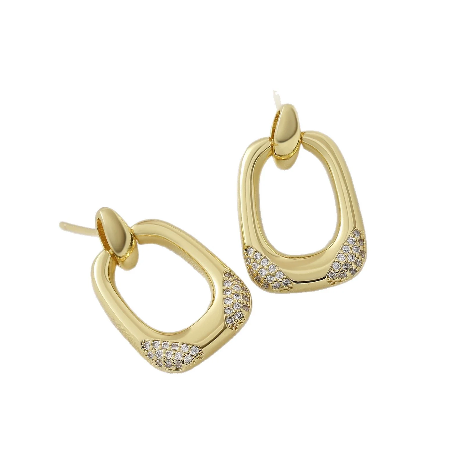 Wholesale 18K Gold Plated Geometric Copper Earrings With Triangular And Square Zircon Encrusted Ear Clips For Women - Image 5