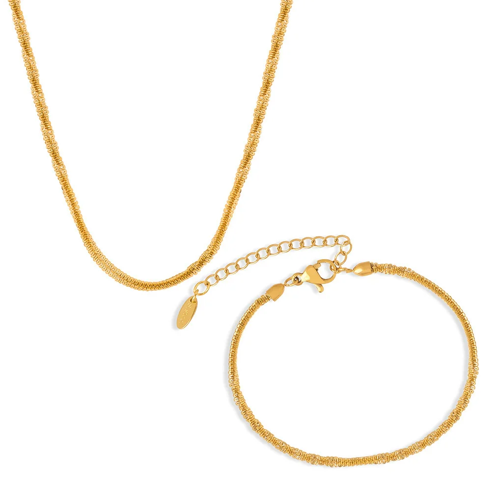 Wholesale 18K Gold Plated Stainless Steel And Zircon Baby's Breath Cauliflower Chain Sparkling Bracelet And Clavicle Necklace Set For Women - Image 5