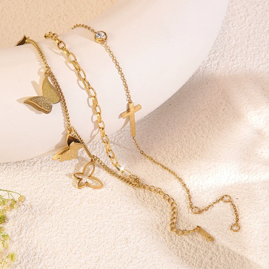 Wholesale 18K Gold Plated Stainless Steel Butterfly Cross Bracelet For Women With Animal And Zodiac Patterns