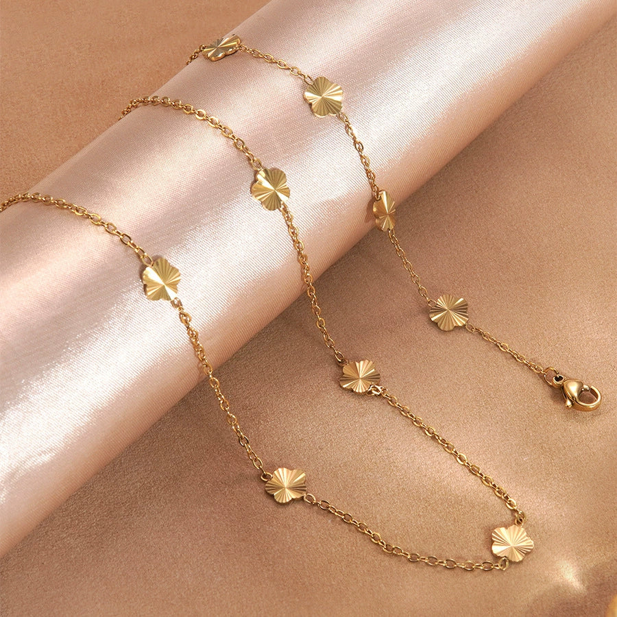 Wholesale 18K Gold Plated Stainless Steel Flower Bracelet And Necklace For Women