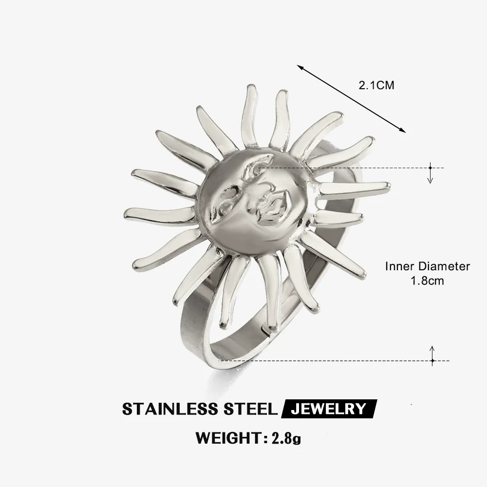 Wholesale 18K Gold Plated Stainless Steel Sun Pattern Open Ring For Women - Image 7