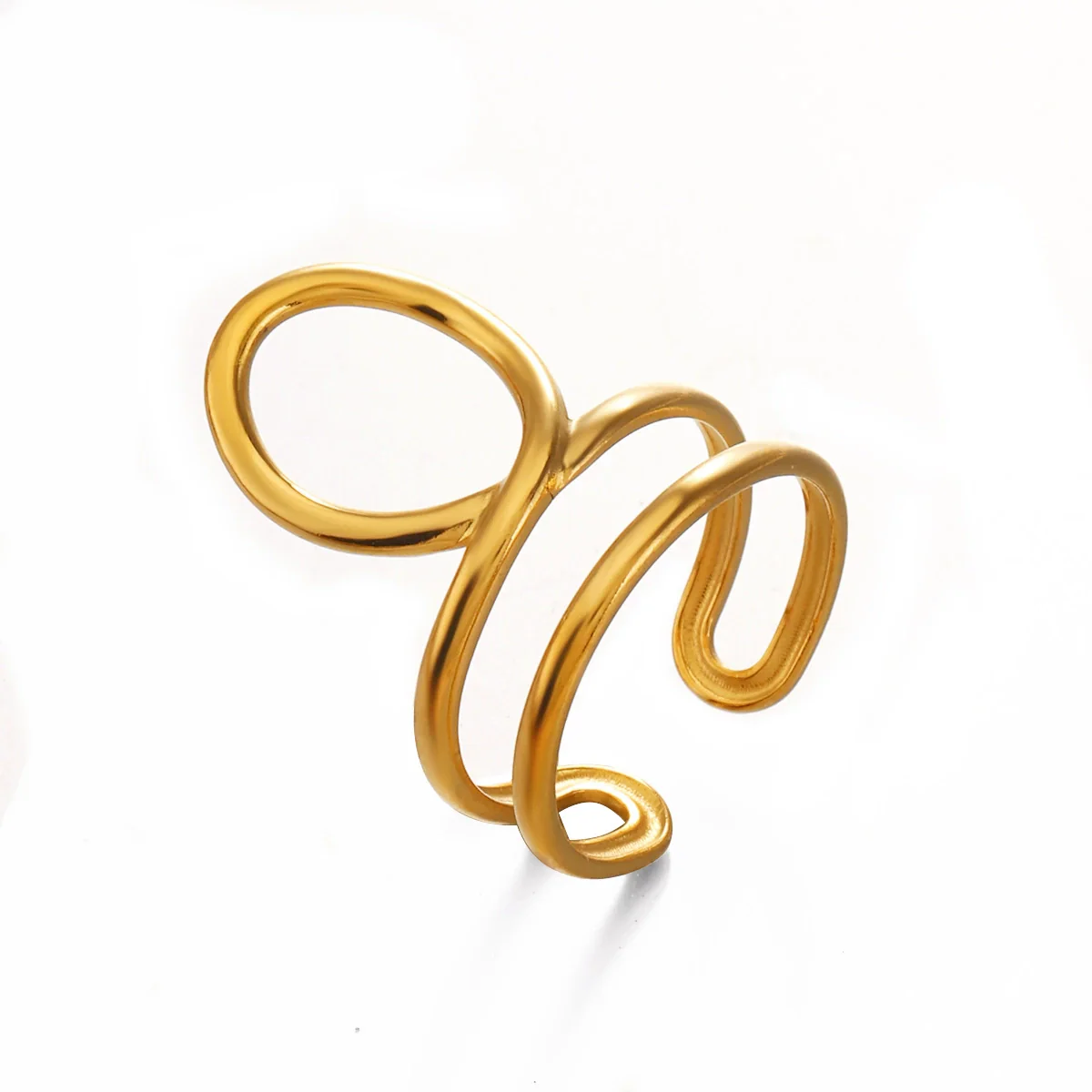 Wholesale 18K Goldplated Stainless Steel Geometric Oval Open Ring For Women - Image 5