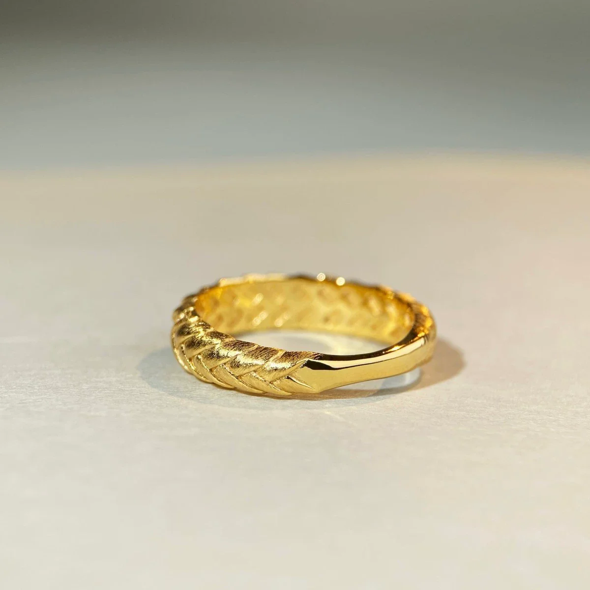 Wholesale 925 Silver Geometric Minimalist Handmade Wiredrawing Ring Plated With 18K Gold - Image 2