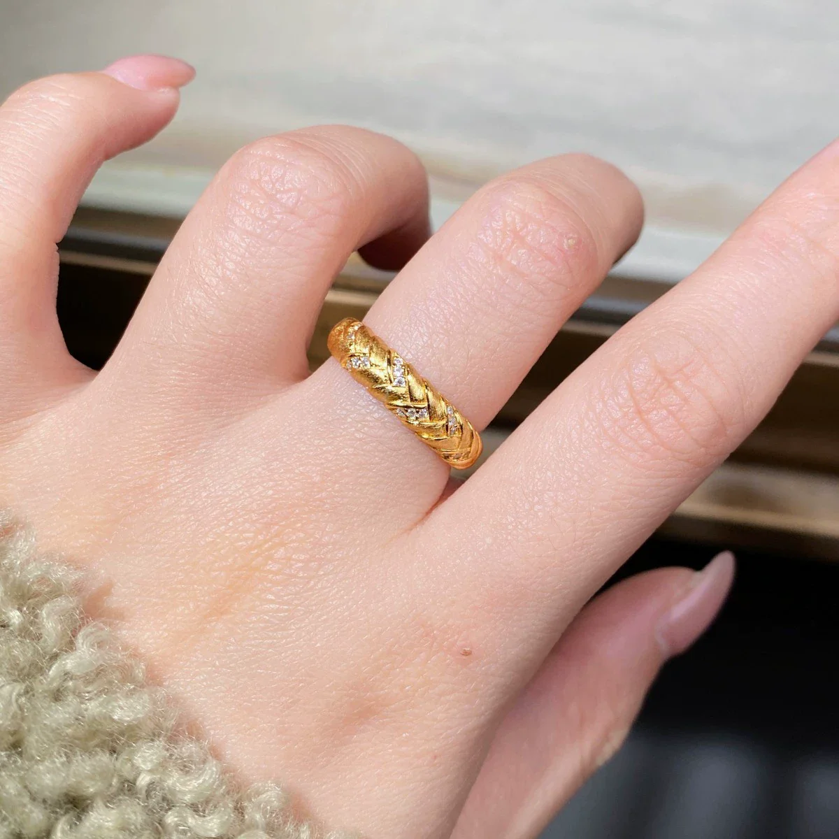 Wholesale 925 Silver Geometric Minimalist Handmade Wiredrawing Ring Plated With 18K Gold - Image 5