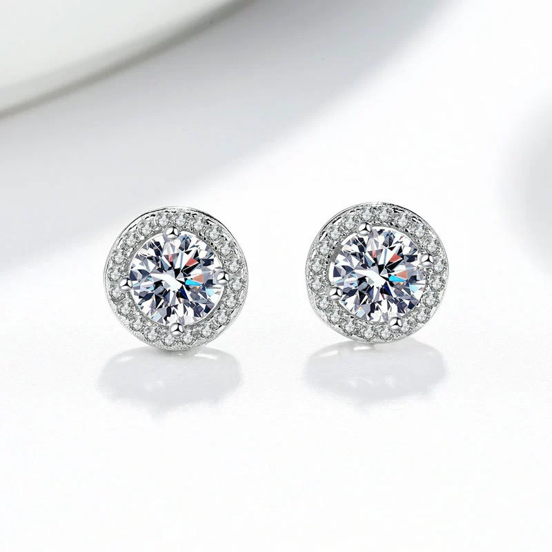 Wholesale 925 Silver Geometric Round Bag Earrings For Women Electroplated Moissanite Gift Ear Jewelry - Image 3