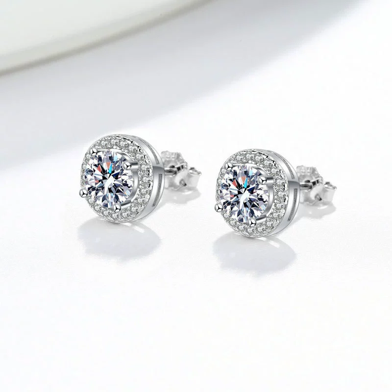 Wholesale 925 Silver Geometric Round Bag Earrings For Women Electroplated Moissanite Gift Ear Jewelry - Image 4
