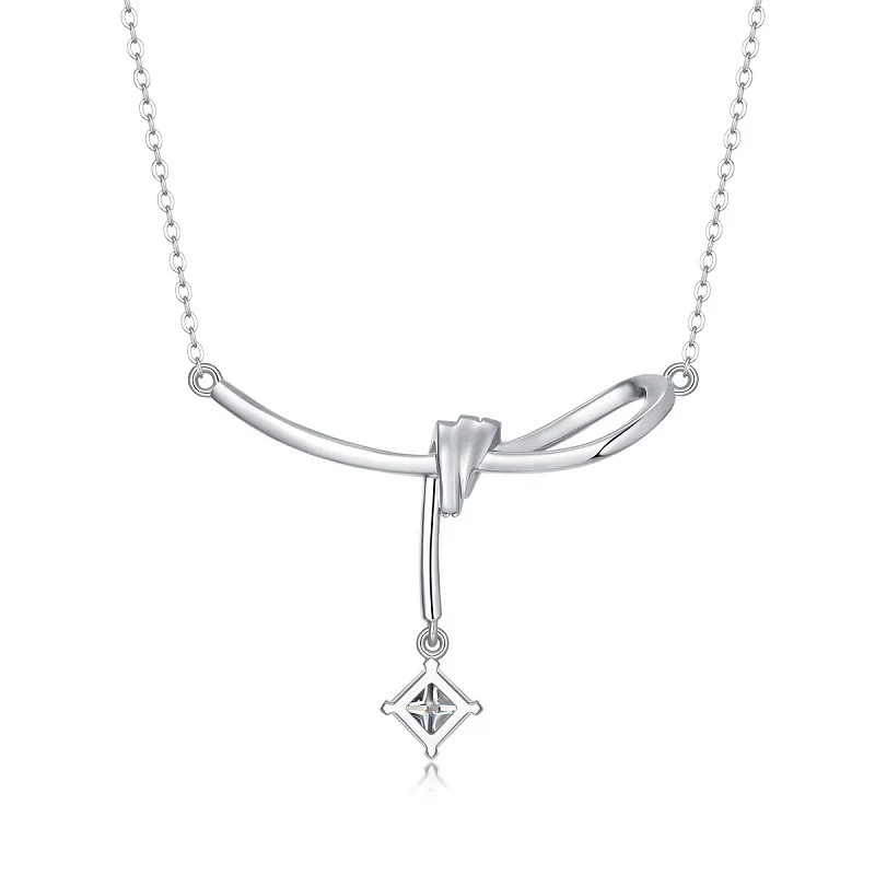 Wholesale 925 Silver Moissanite Pendant Necklace Fashion Geometric Ladies Clavicle Chain Inlay - Image 2
