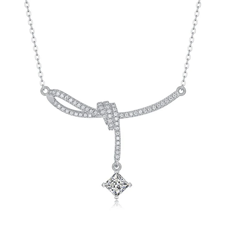 Wholesale 925 Silver Moissanite Pendant Necklace Fashion Geometric Ladies Clavicle Chain Inlay - Image 3