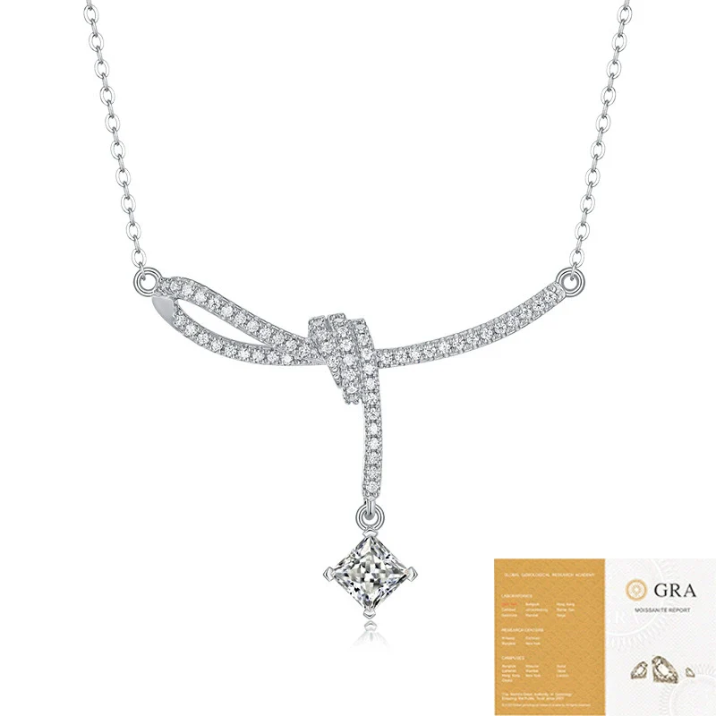 Wholesale 925 Silver Moissanite Pendant Necklace Fashion Geometric Ladies Clavicle Chain Inlay - Image 4