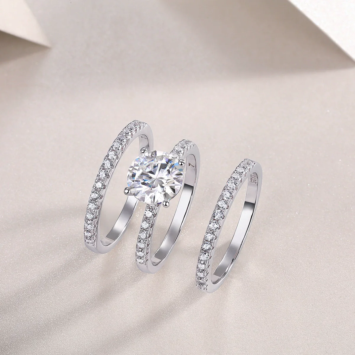 Wholesale 925 Silver Ring Set With Diamonds Geometric Style For Women - Image 2