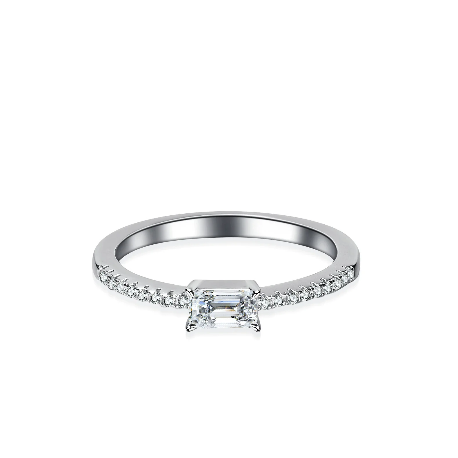 Wholesale 925 Silver Ring With Moissanite And Emerald Rectangular Geometric Design For Women - Image 2