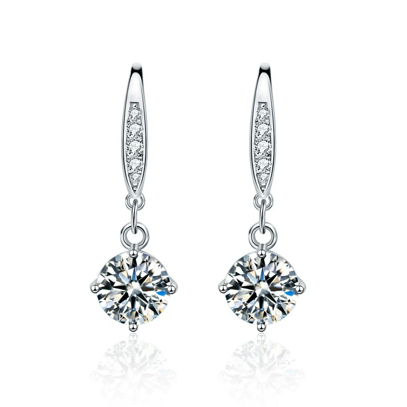 Wholesale 925 Sterling Silver Geometric Simple Women's Earrings With Moissanite Earhook - Image 4