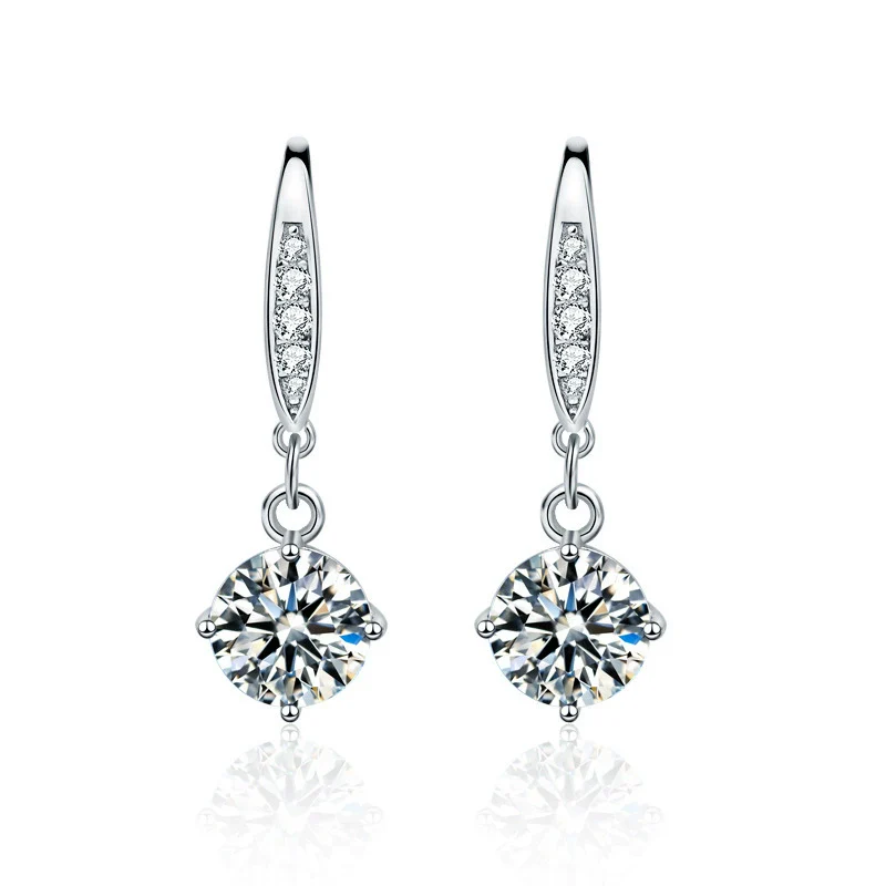 Wholesale 925 Sterling Silver Geometric Simple Women's Earrings With Moissanite Earhook - Image 5