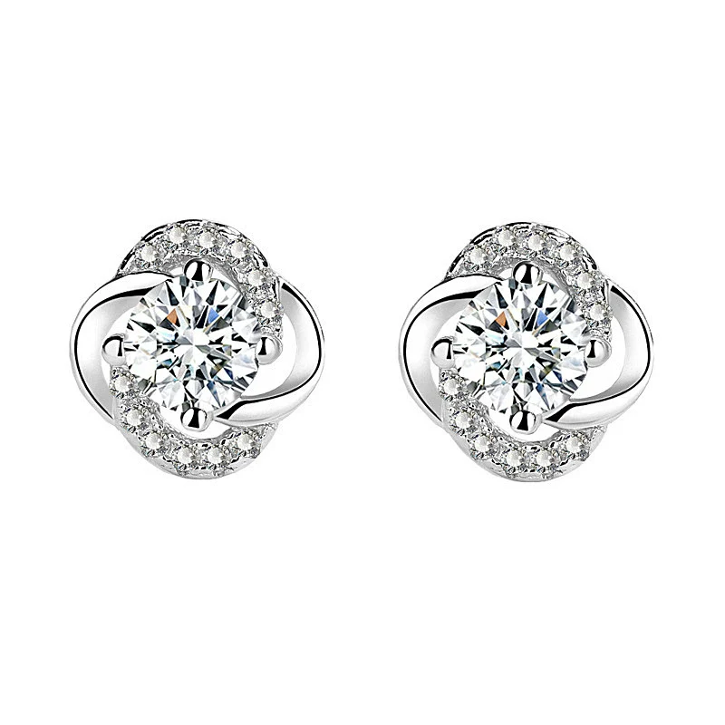 Wholesale 925 Sterling Silver Inlaid Mossan Diamond Four Leaf Clover Geometric Design Women's Earrings - Image 3
