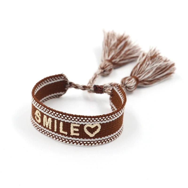 Wholesale Accessories Gold Thread Embroidered Love Letter Wrist Strap Handwoven Tassel Bracelet - Image 10