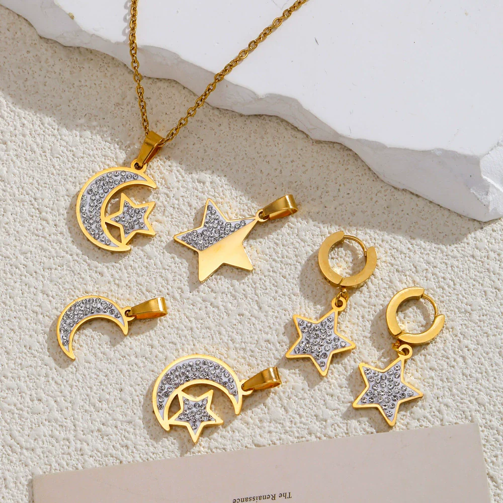 Wholesale Accessories Stainless Steel 18K Gold Plated Star And Moon Style - Image 3