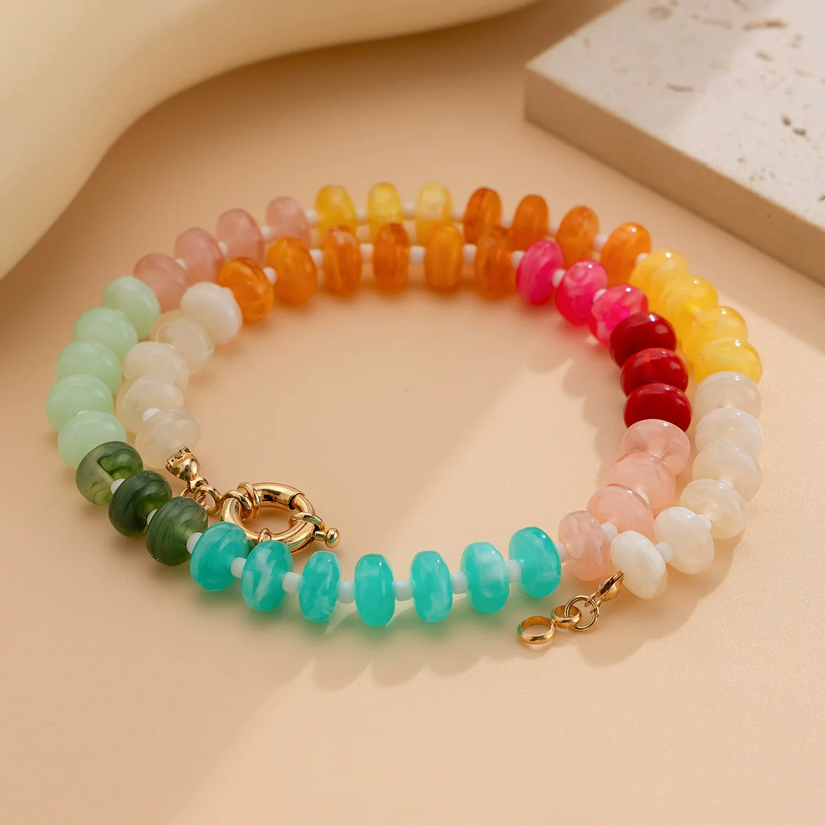 Wholesale Acrylic Beaded Geometric Style Handmade Clavicle Necklace With Metal Spring Buckle - Image 4