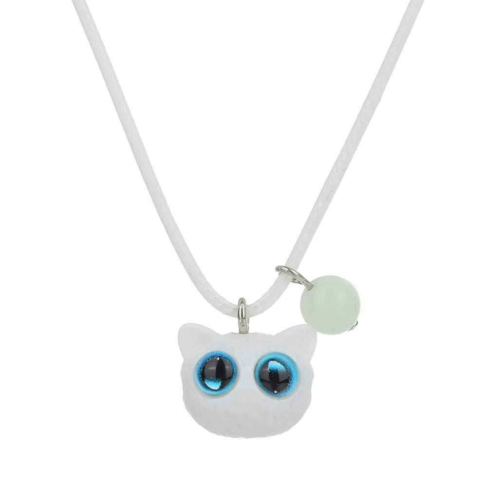 Wholesale Acrylic Beads Leather Rope Handmade Geometric Cute Kitten Luminous Couple Necklace And Bracelet Accessories - Image 4