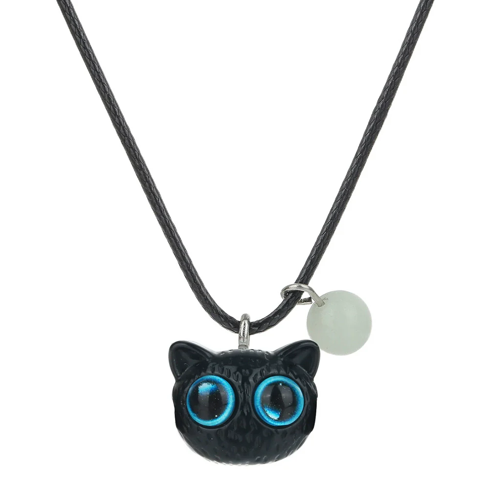 Wholesale Acrylic Beads Leather Rope Handmade Geometric Cute Kitten Luminous Couple Necklace And Bracelet Accessories - Image 5