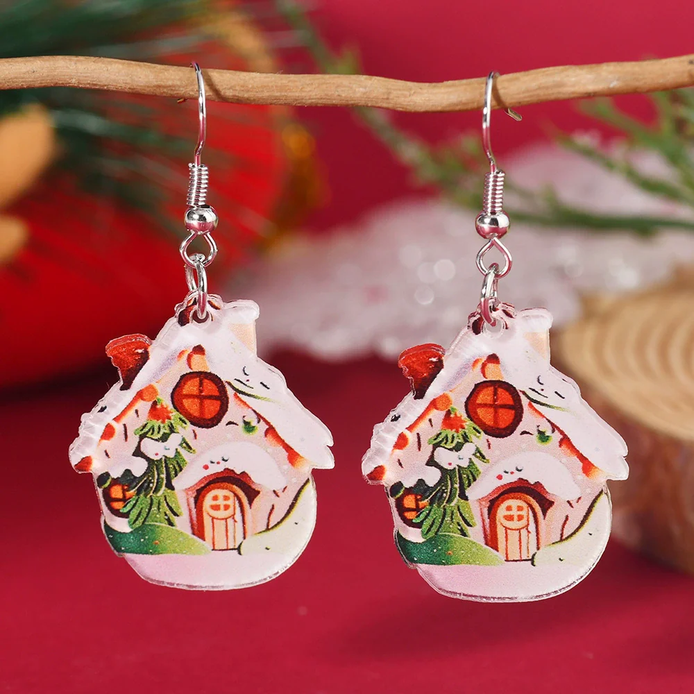 Wholesale Acrylic Christmas Cartoon Snowhouse Snowman Elk Doublesided Earrings - Image 3