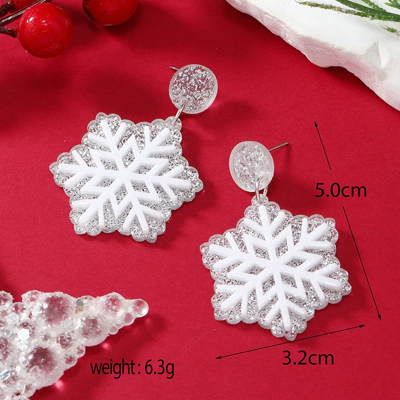 Wholesale Acrylic Geometric Snowflake Printing Christmas Earrings For Women - Image 3