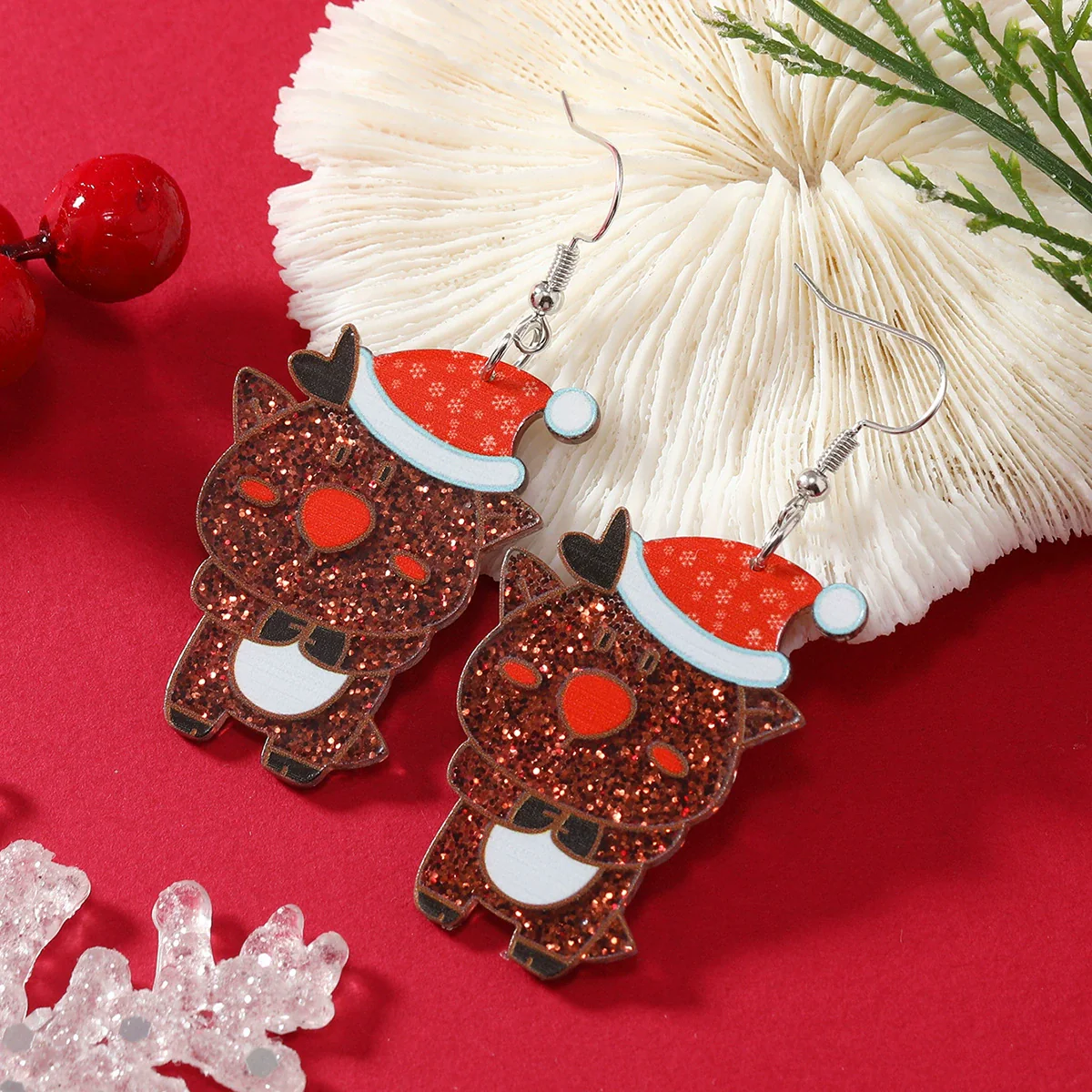 Wholesale Acrylic Jewelry Earrings With Geometric Pattern Uninlaid Fashion Style Christmas Themed With Cat And Small Dinosaur Shapes - Image 3