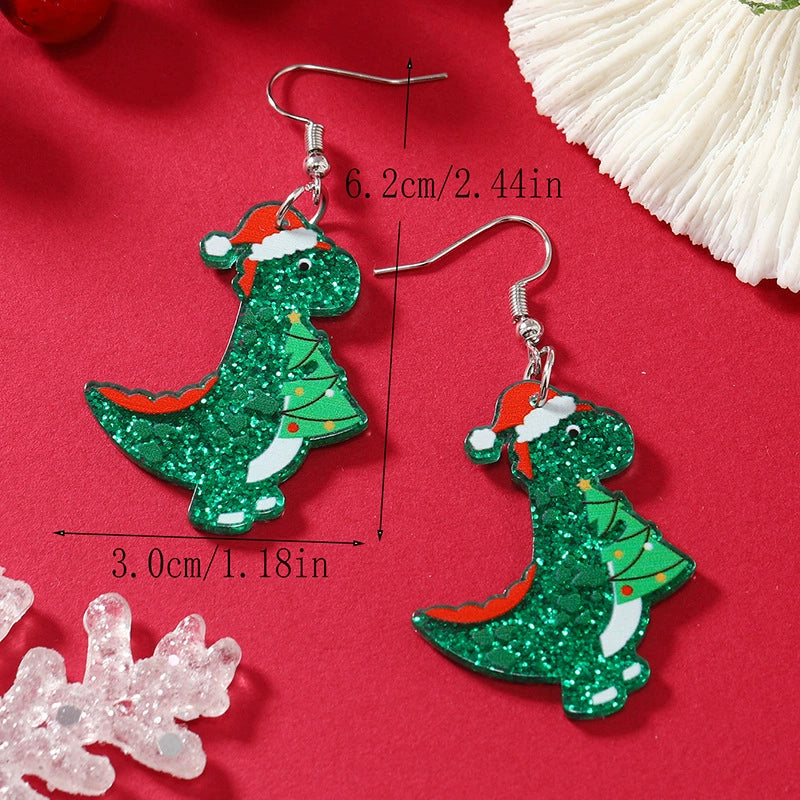 Wholesale Acrylic Jewelry Earrings With Geometric Pattern Uninlaid Fashion Style Christmas Themed With Cat And Small Dinosaur Shapes - Image 6